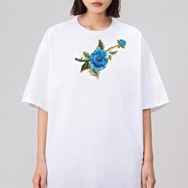 JRYYR Rose Sequin Applique, Embroidered Patch Flower for Dresses and Other Garments Decorative Rose Patches (Blue) - Image 3